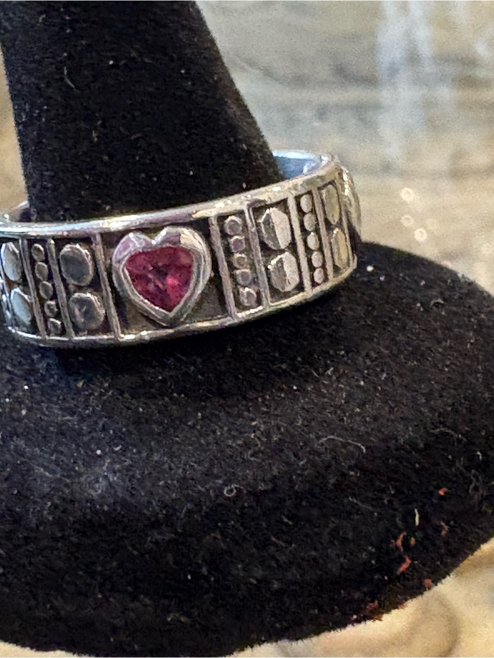 Brighton 925 Silver Band Ring with Pink Heart Stones
